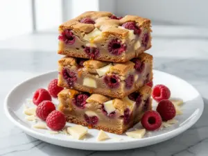 chewy raspberry white chocolate blondies - featured image