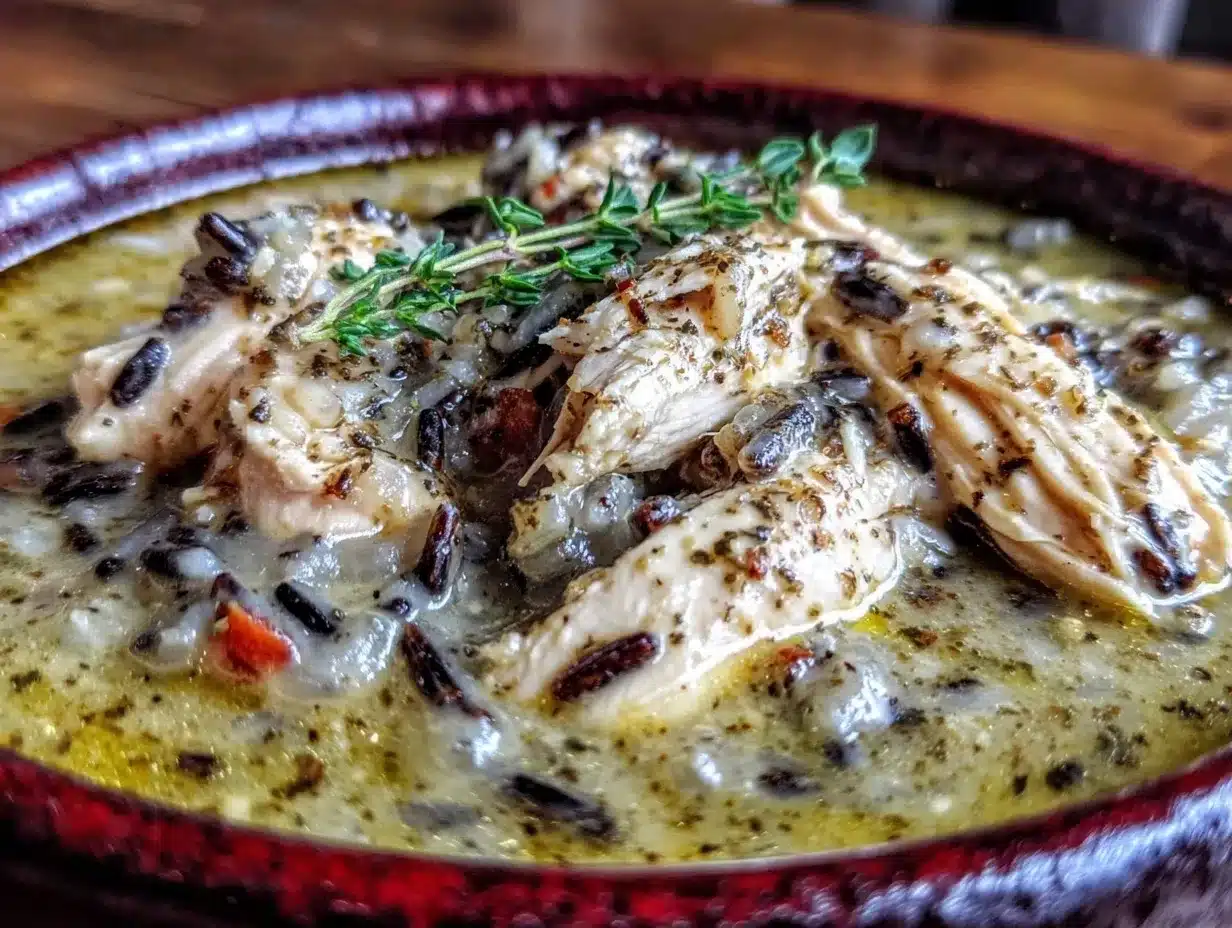 Cozy Chicken and Wild Rice Soup with Fresh Thyme 4 cozy chicken and wild rice soup preparation steps