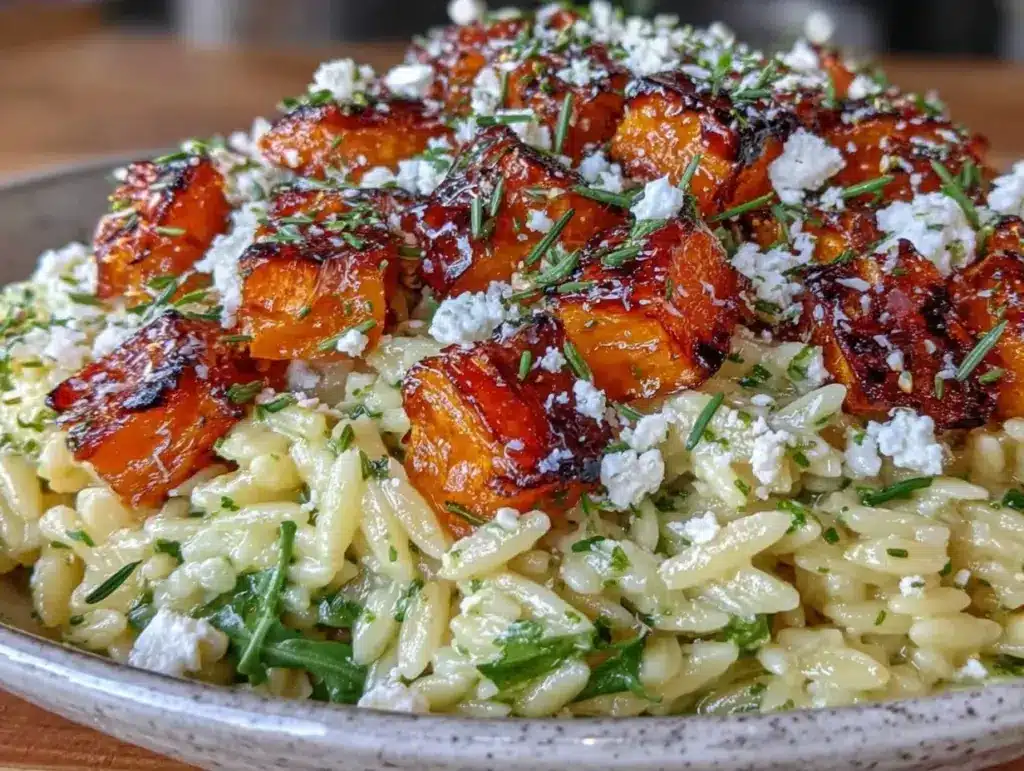cozy fall orzo salad - featured image