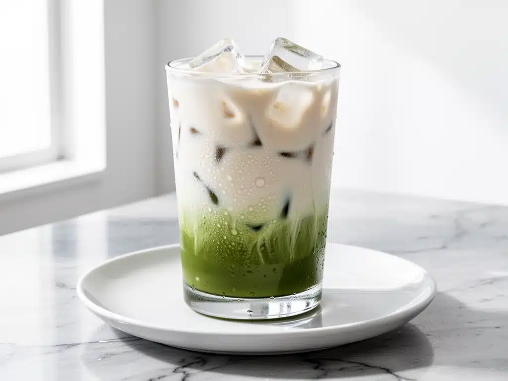 creamy iced vanilla matcha latte - featured image