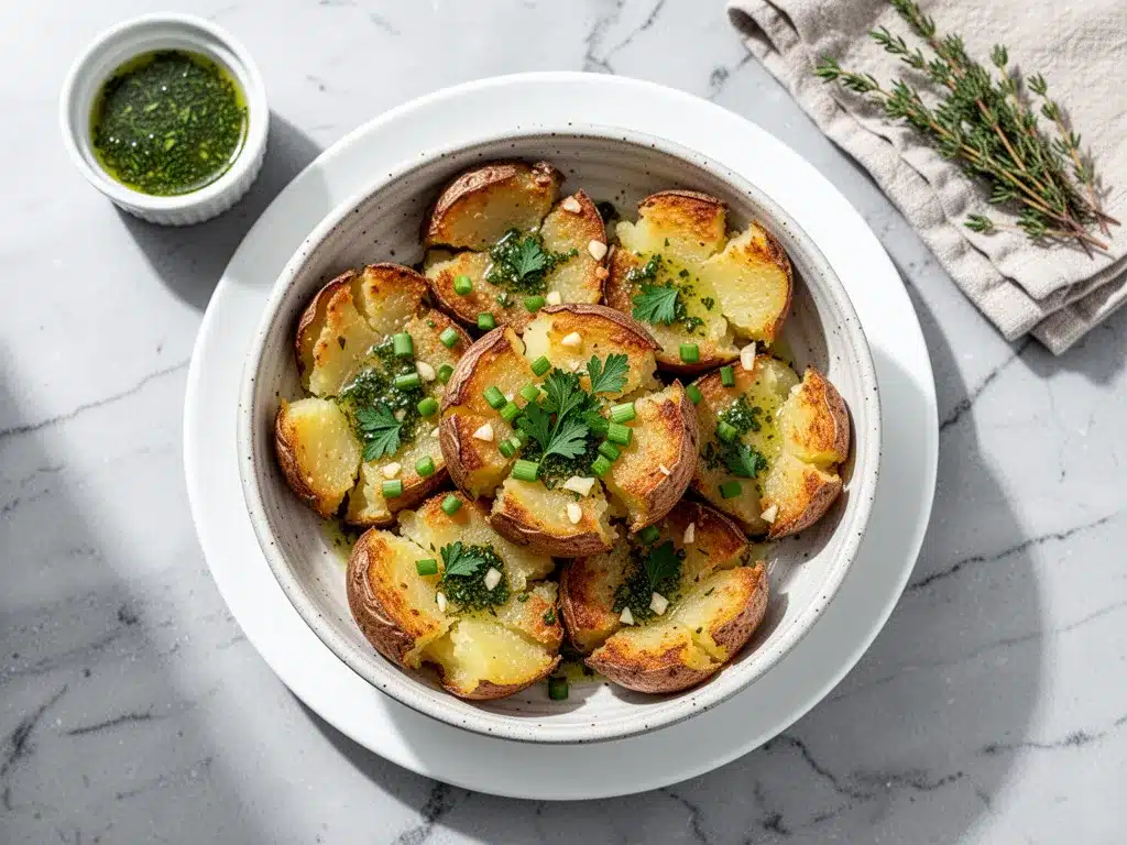 Crispy Smashed Potatoes: Easy 20-Minute Garlic Herb Butter Recipe 4 crispy smashed potatoes with garlic herb butter preparation steps