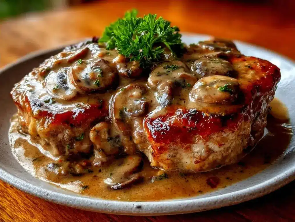 Home 3 crockpot pork chops with creamy mushroom gravy - featured image