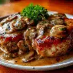 crockpot pork chops with creamy mushroom gravy - featured image