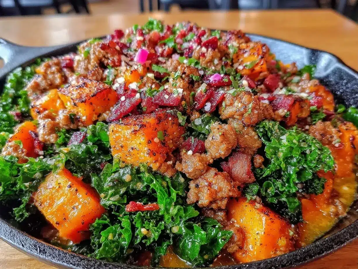 Ground Turkey Skillet with Sweet Potatoes: Easy 1-Pan Kale Recipe 4 ground turkey skillet preparation steps