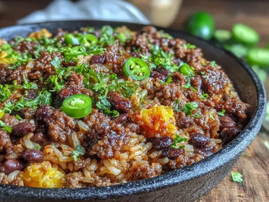 high protein ground beef skillet - featured image