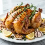 lemon herb roasted whole chicken - featured image