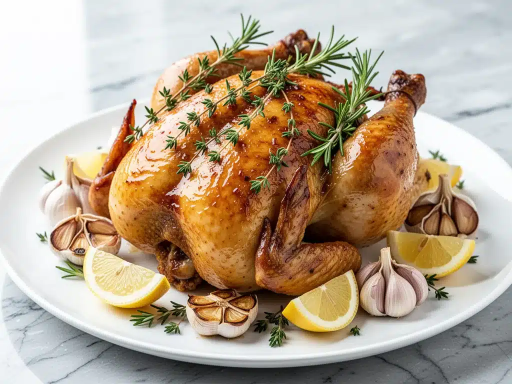 lemon herb roasted whole chicken - featured image