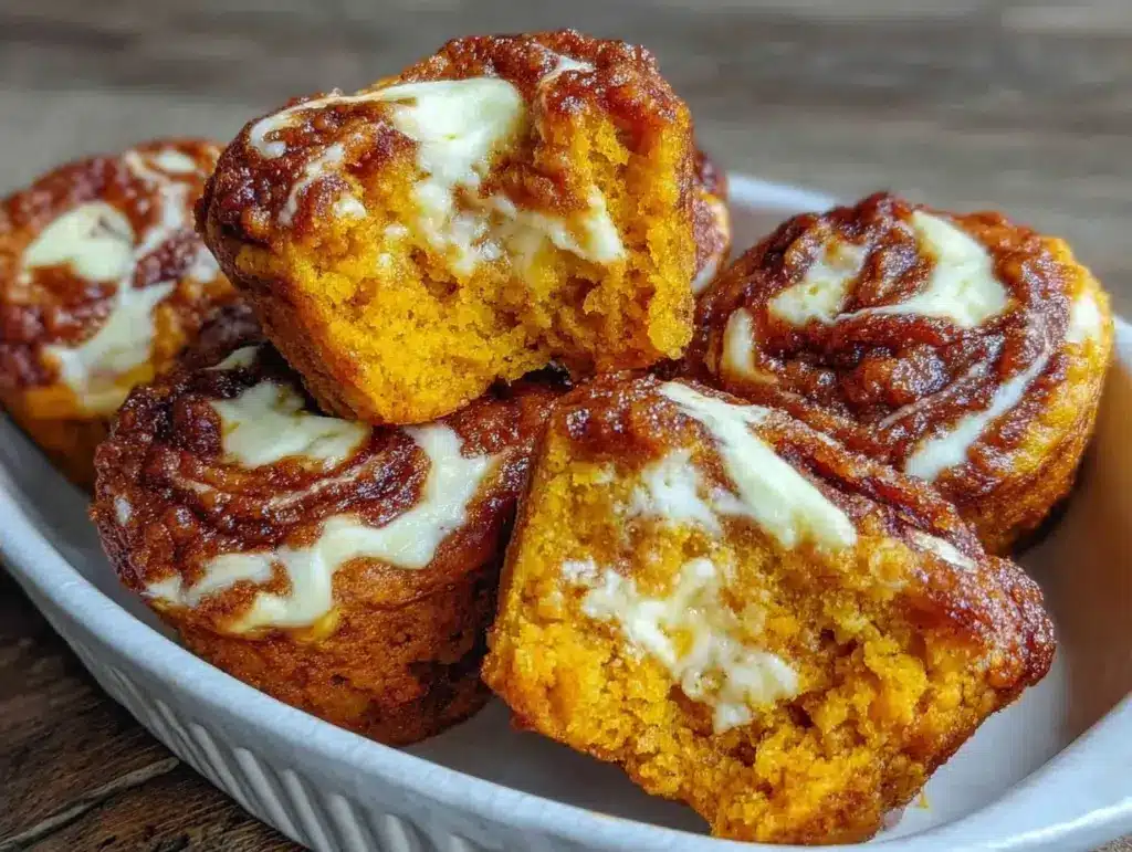 pumpkin breakfast muffins with cream cheese swirl - featured image