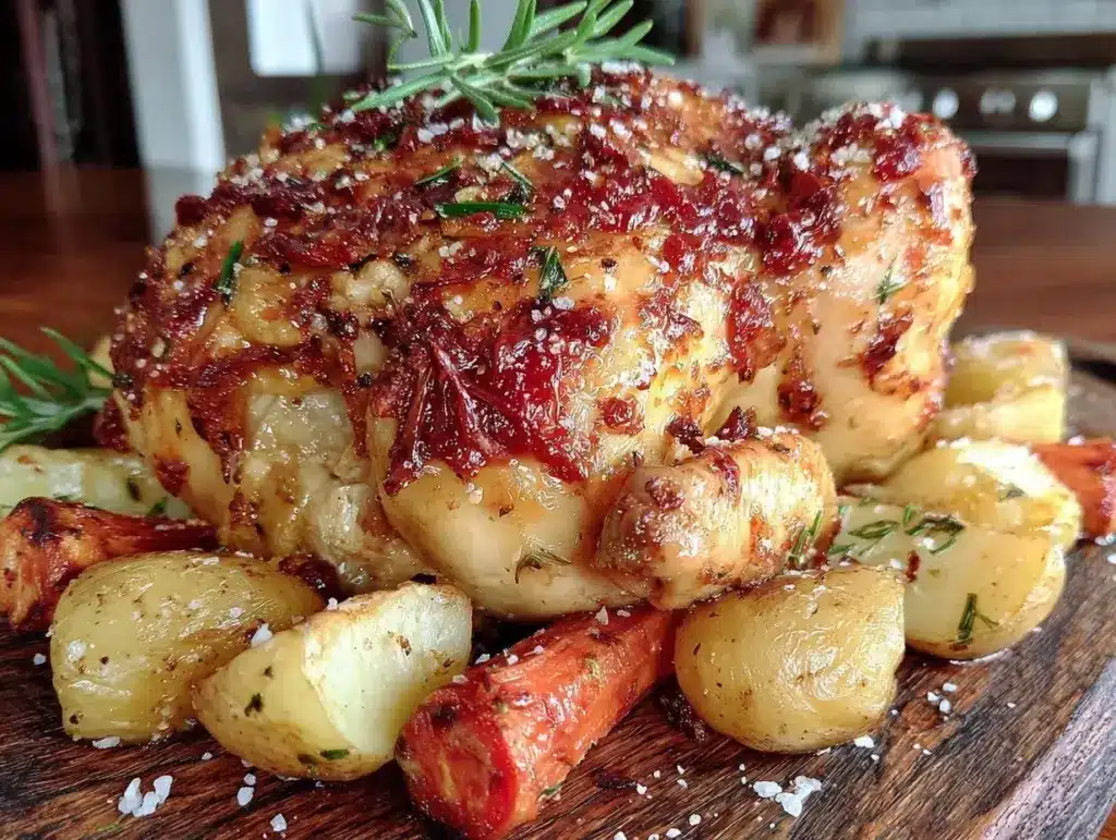 roasted chicken with rosemary and root vegetables - featured image