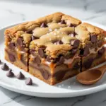 salted caramel chocolate chip cookie bars - featured image