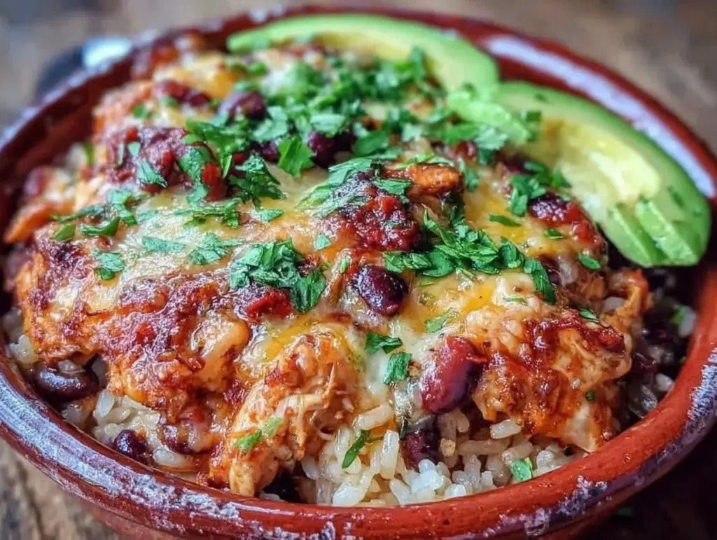 shredded chicken enchilada bowl - featured image