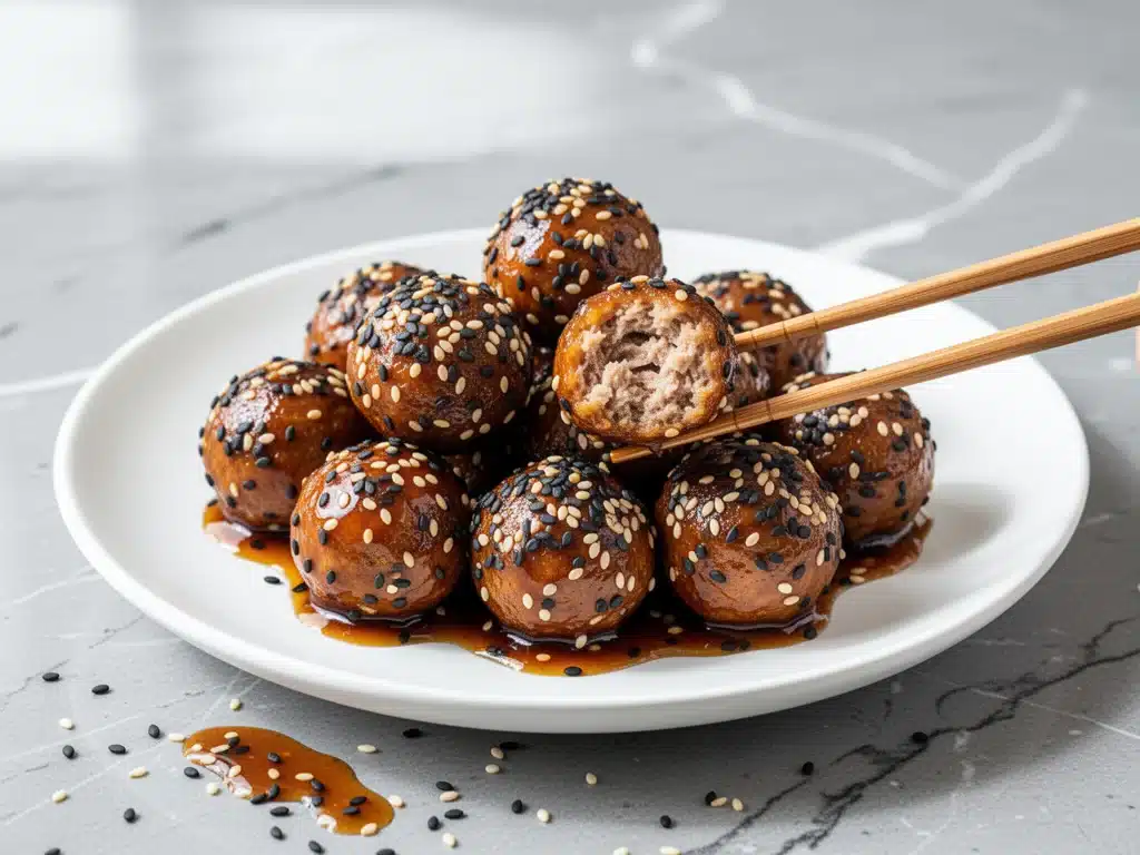 Sticky Sesame Asian Meatballs - featured image