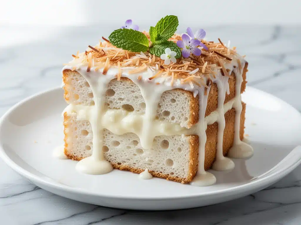 toasted coconut cream poke cake - featured image