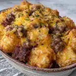 cheesy sausage hash brown breakfast casserole - featured image
