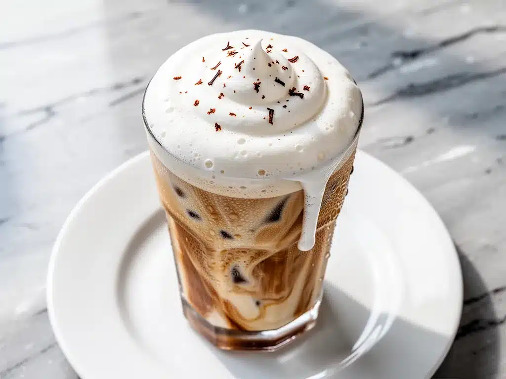 Creamy Iced Vanilla Latte: Best Sweet Cream Cold Foam Recipe 4 creamy iced vanilla latte preparation steps