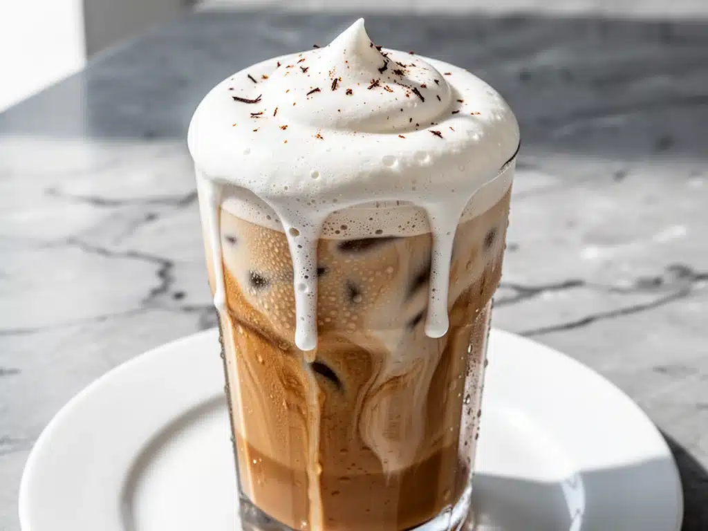 creamy iced vanilla latte - featured image
