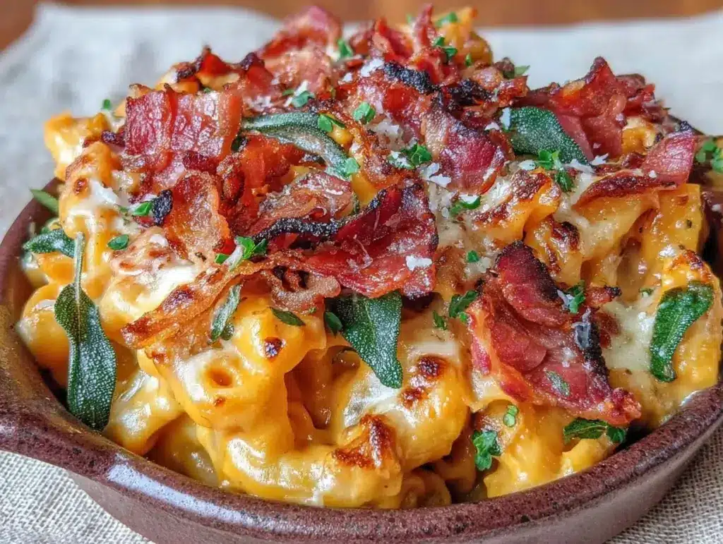 creamy pumpkin sage baked ziti - featured image