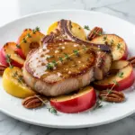 fall sheet pan maple dijon pork chops - featured image