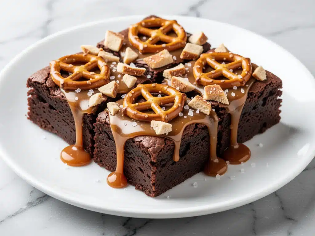 Football Game Day Salted Caramel Pretzel Brownie Bars - featured image