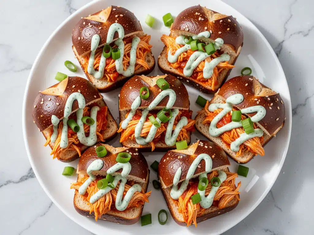 Football Party Buffalo Chicken Pretzel Sliders 4 Football Party Buffalo Chicken Pretzel Sliders preparation steps