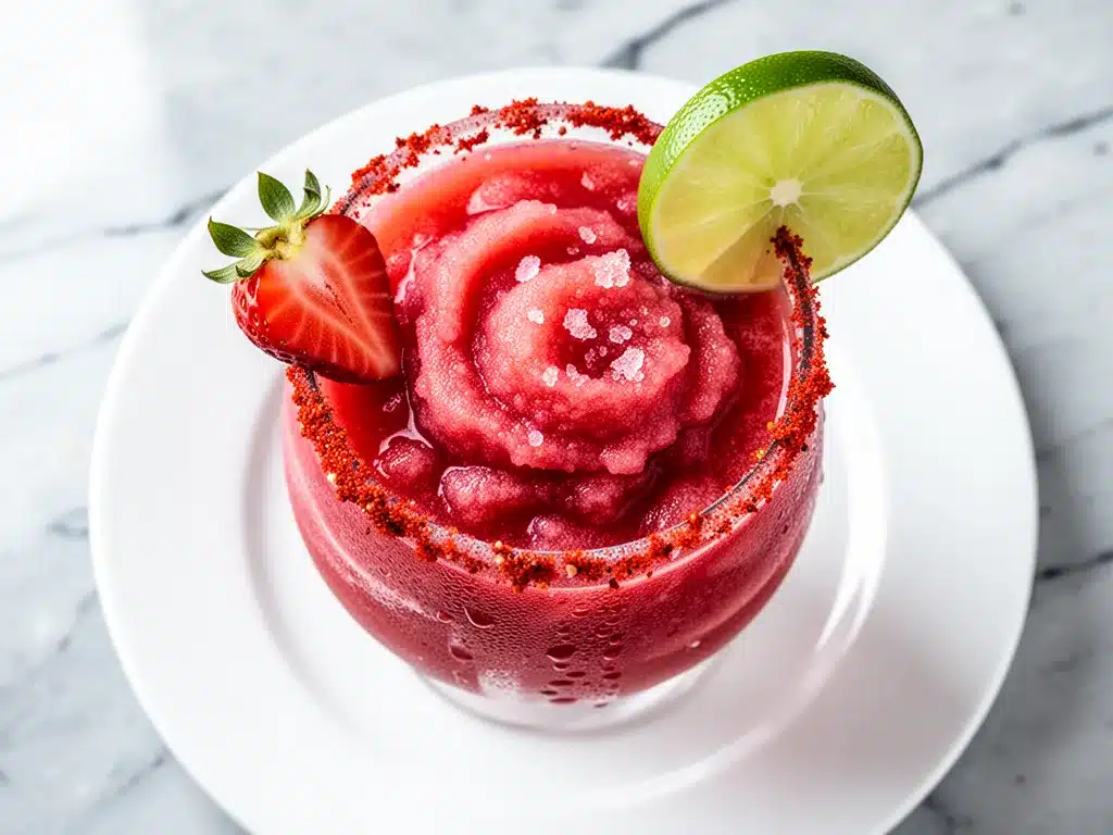 Frozen Strawberry Margaritas: Easy Tajin Recipe 4 frozen strawberry margaritas preparation steps