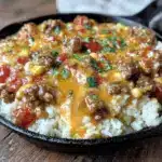 one pan cheesy ground beef taco skillet - featured image