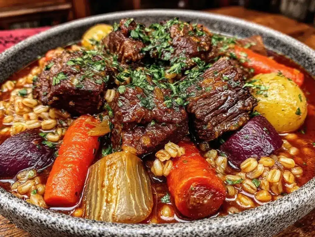 Home 4 slow cooker beef and barley stew - featured image