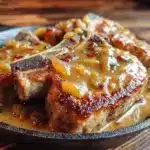 smothered pork chops with creamy onion gravy - featured image