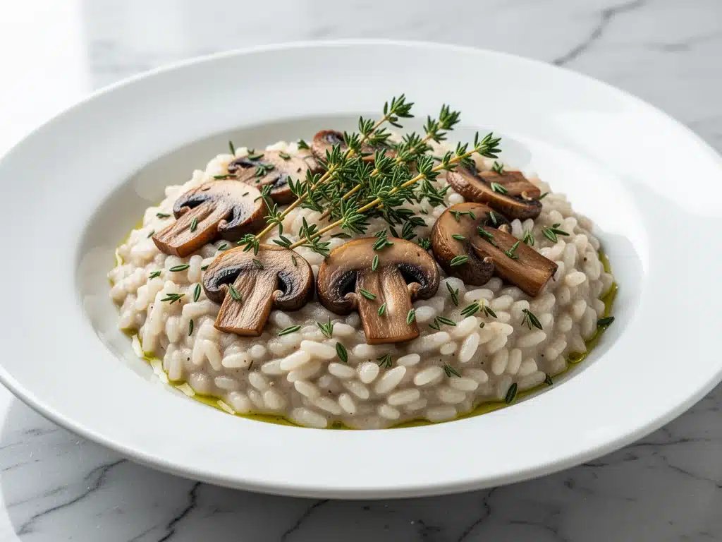 vegan creamy mushroom risotto - featured image